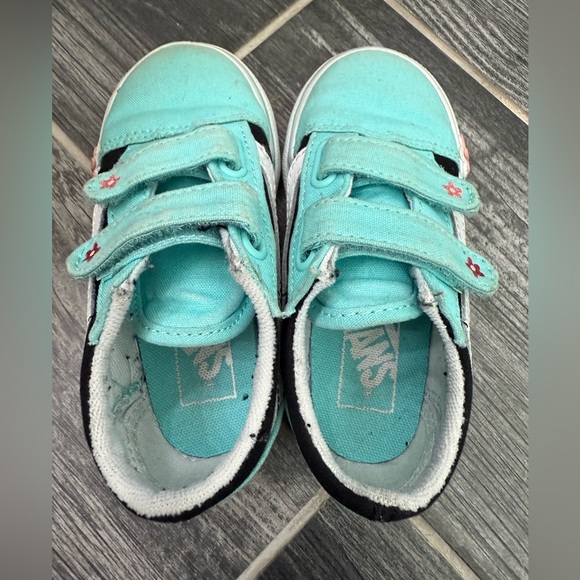 Vans Flower Black and Teal Toddler Sneakers - Picture 8 of 9